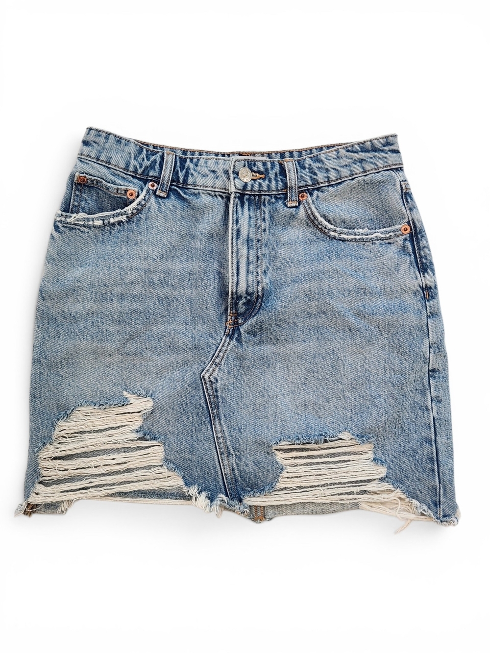 Zara Light Blue Distressed Denim Mini Skirt